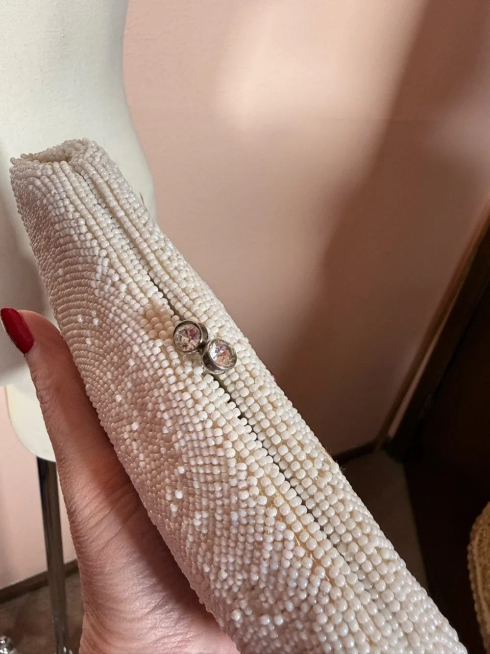 Vintage 1940’s Art Deco Heavy glass beaded white Evening clutch bag Wedding